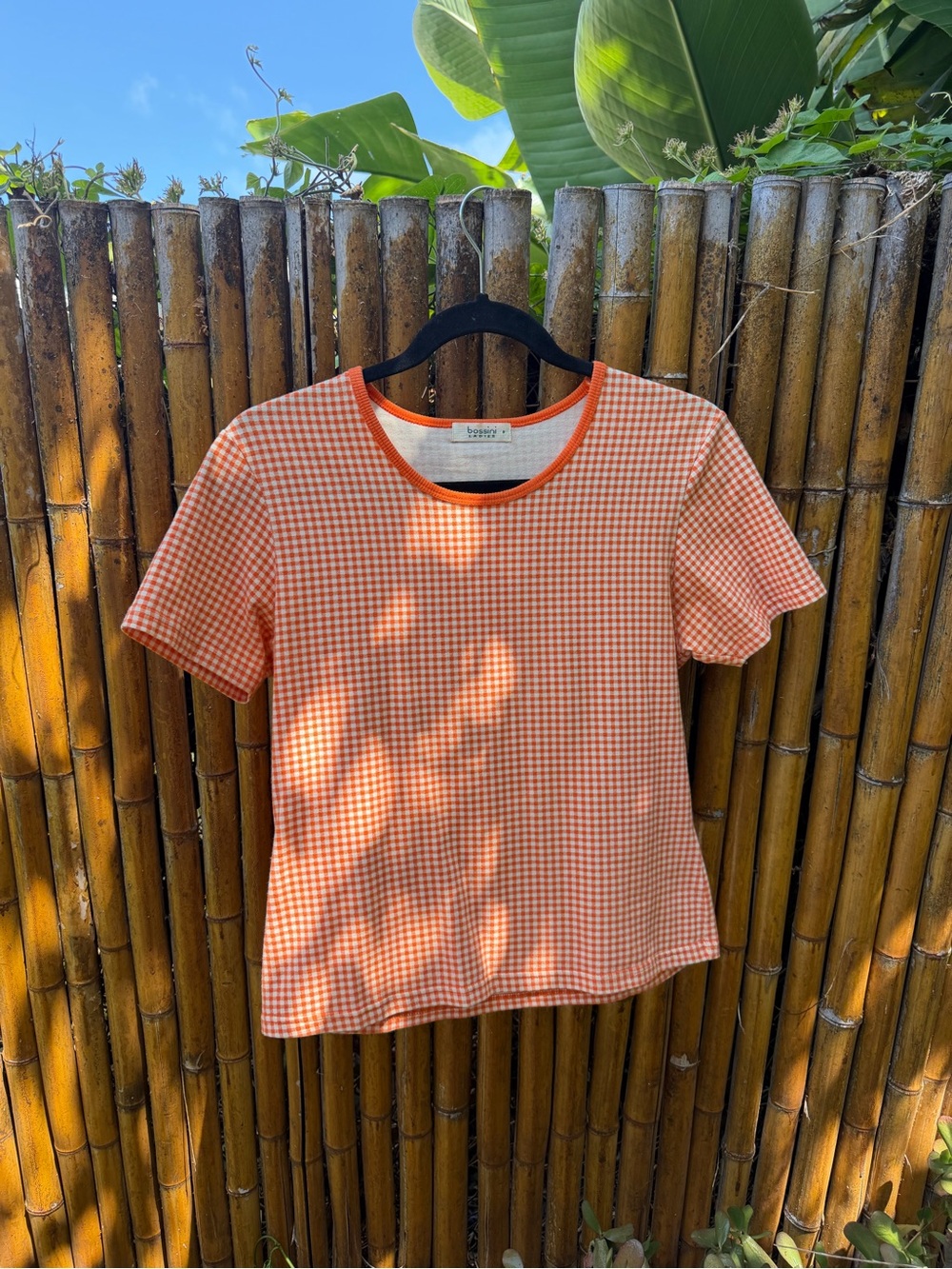 Vintage Papaya Orange Gingham Short Sleeve Tee